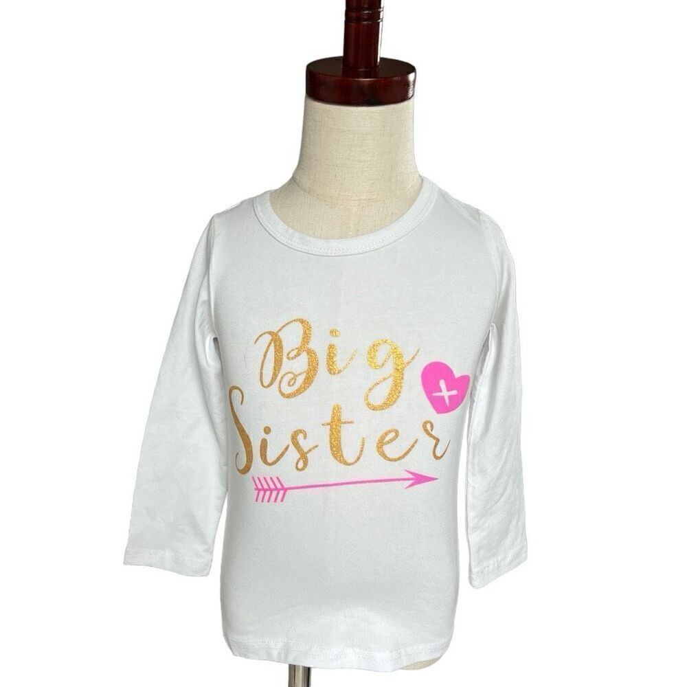 New Toddler Girls Big Sister Pregnancy Birth Announcement Long Sleeve Shirt  4T